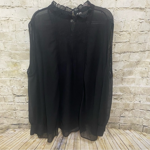 ASOS Black Sheer Floral Embroidered Open Sleeve Top - Picture 1 of 6